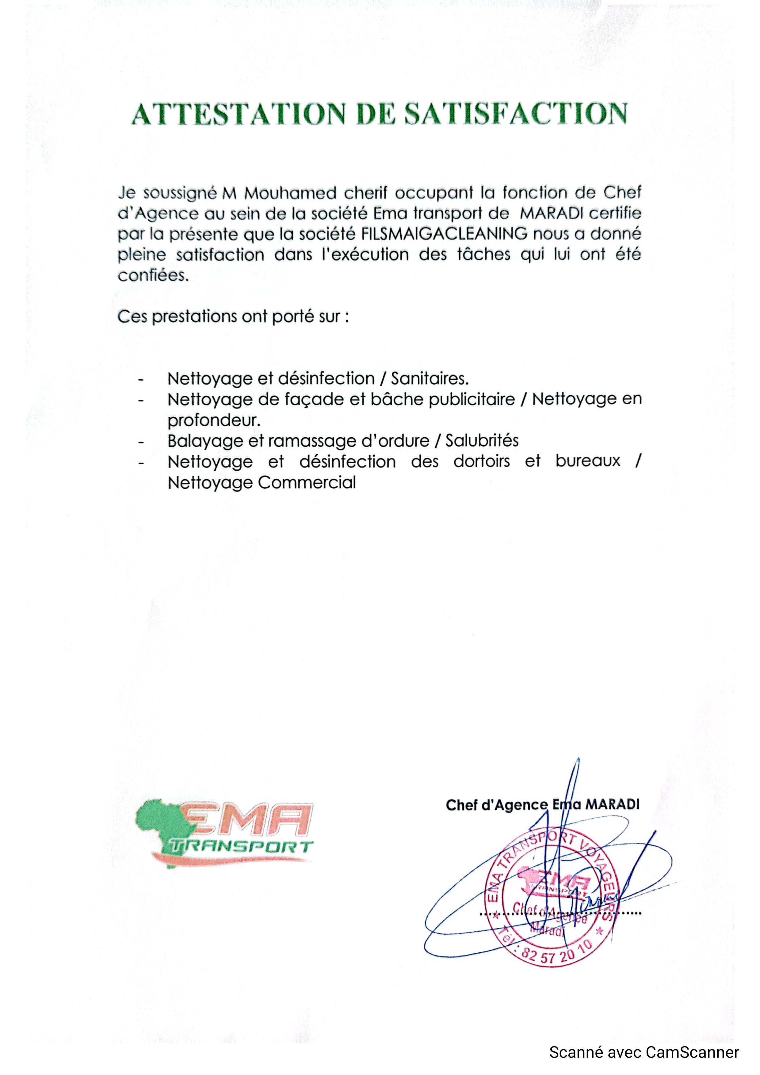 Attestation EMA Transport